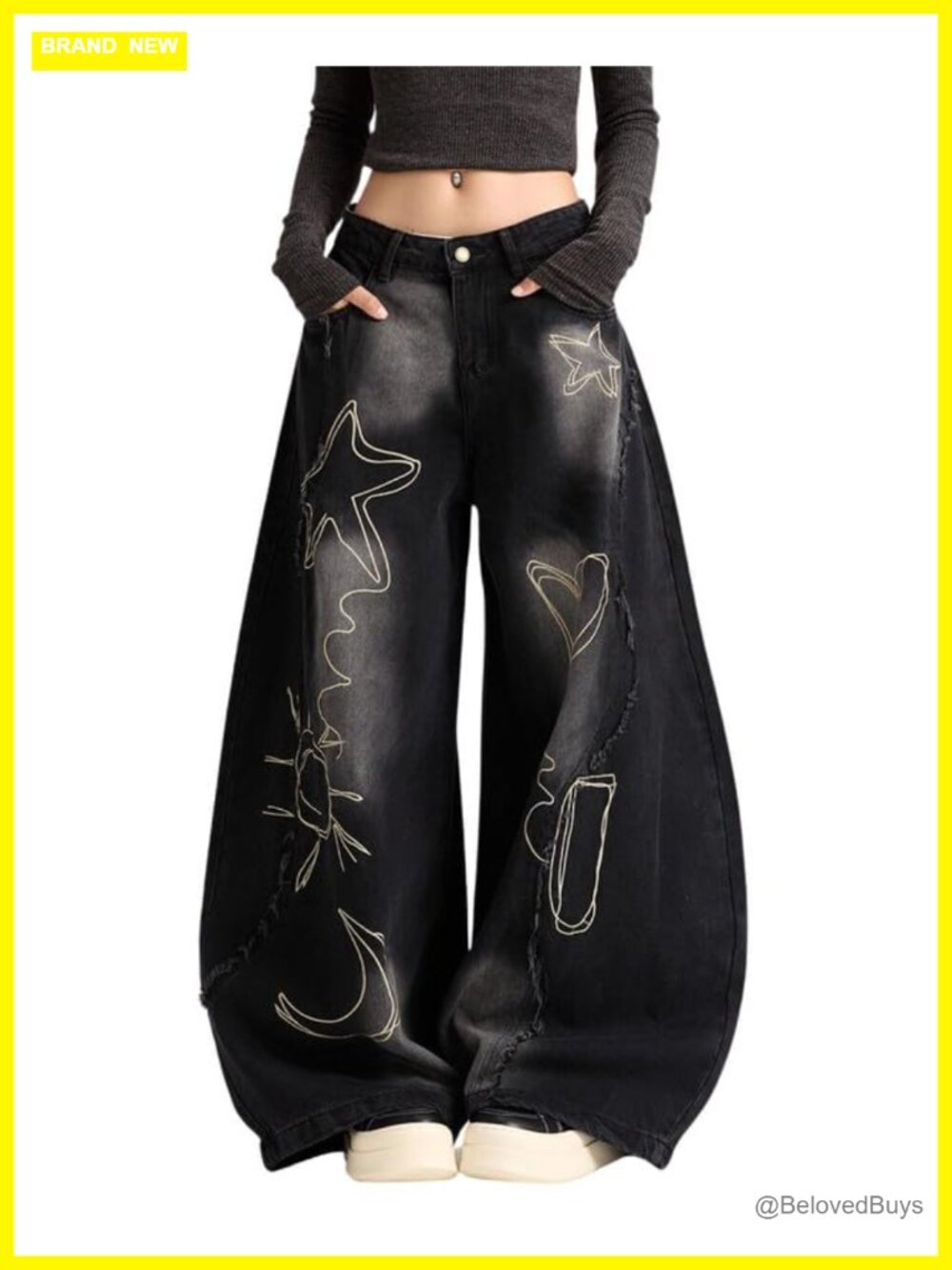 Barrel Jeans Women Embroidered Baggy High Rise Wide Leg Denim